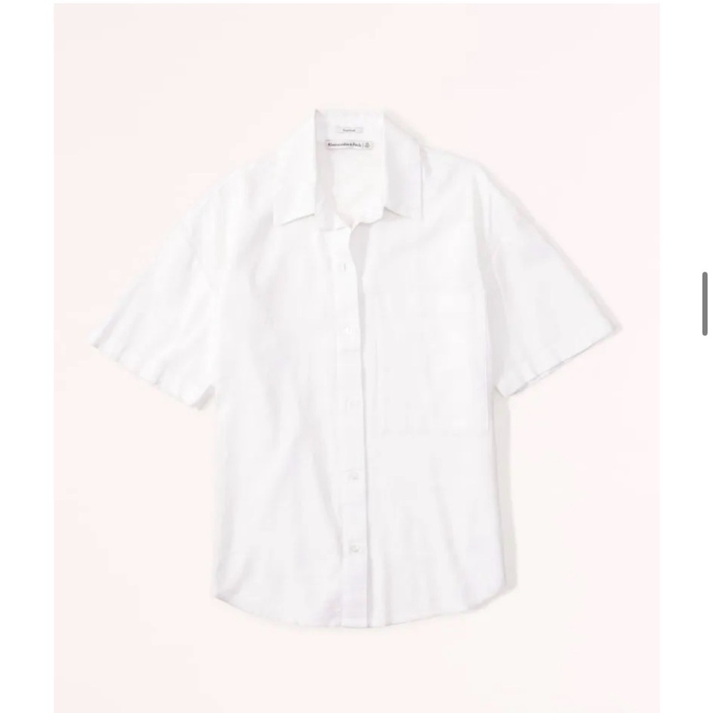 NWT - Abercrombie Womens Small White Short Sleeve Oversized Button Down Shirt